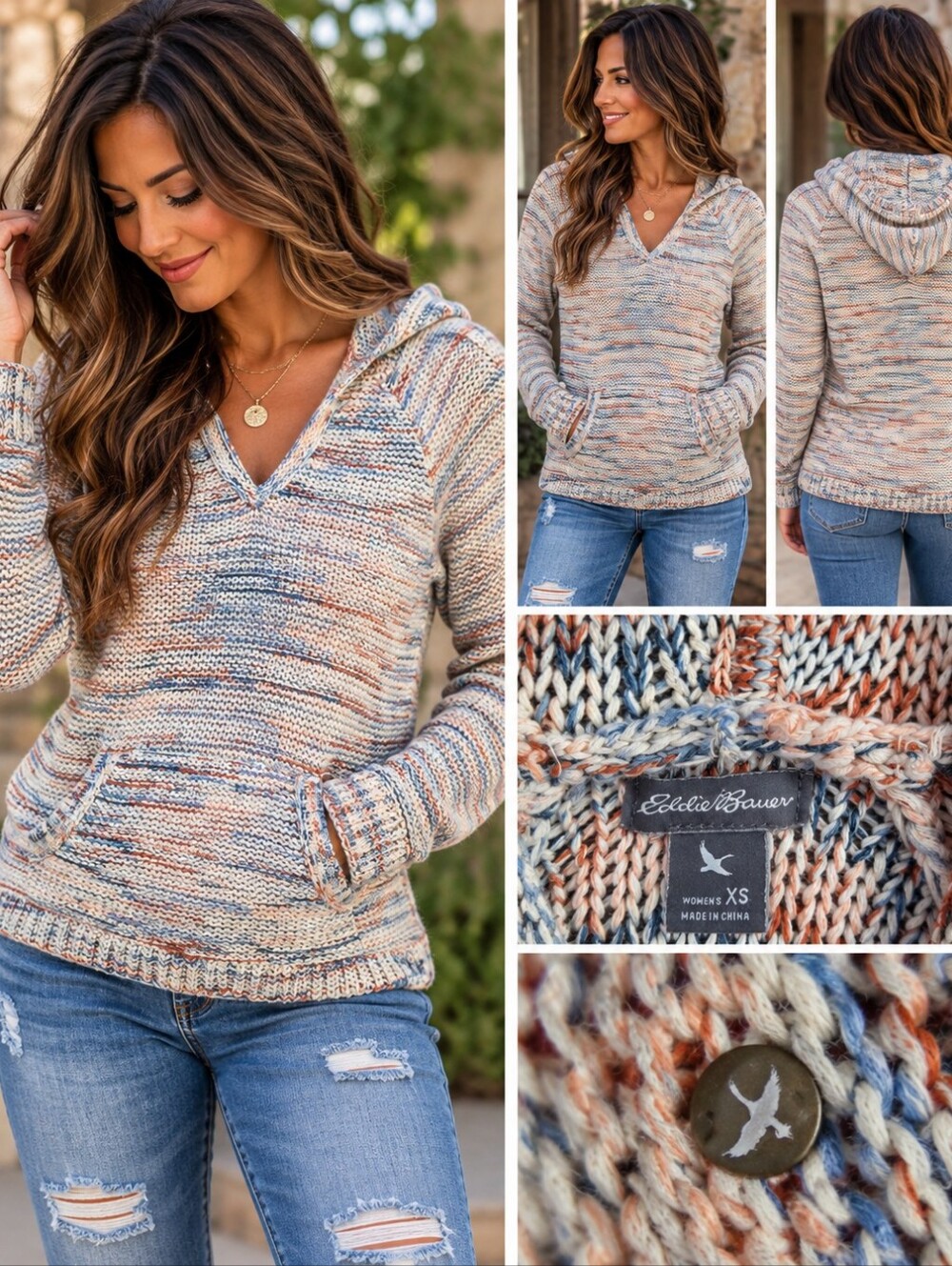 Women’s Multicolor Knit Hooded Sweater